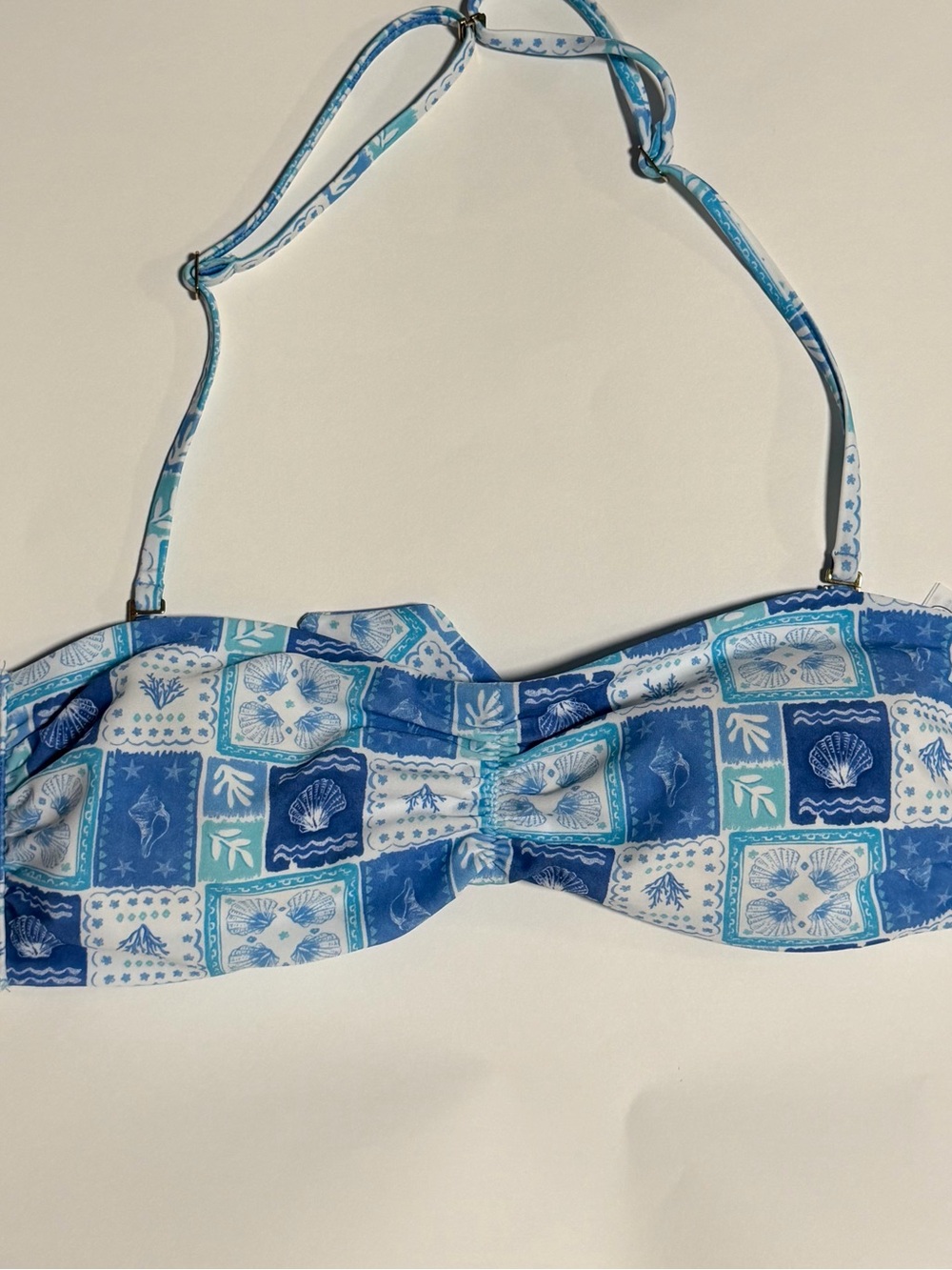 Hollister Light Blue and White Patterned Bikini Top